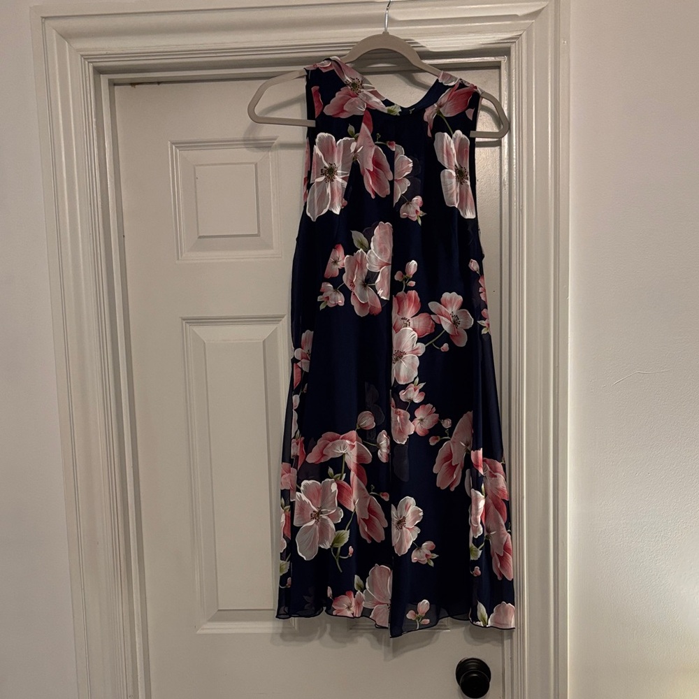 Signature by Robbie Bee Navy Dress with Pink Floral Print